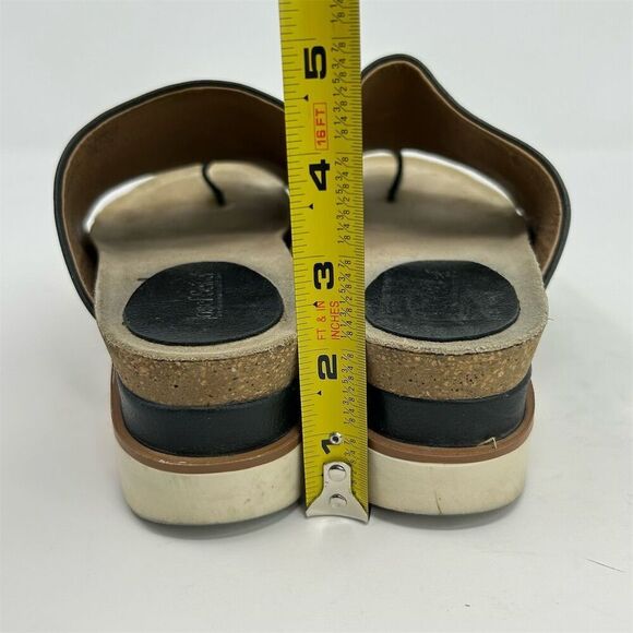 Josef Seibel Black Leather Wedge Toe Loop Sandals Size 38 Cushioned Footbed - Picture 8 of 13